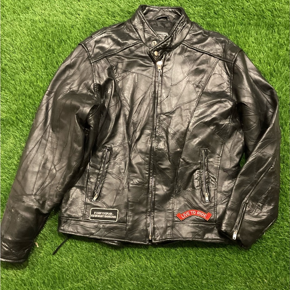 Black Leather Jacket With Eagle Patch - image 2